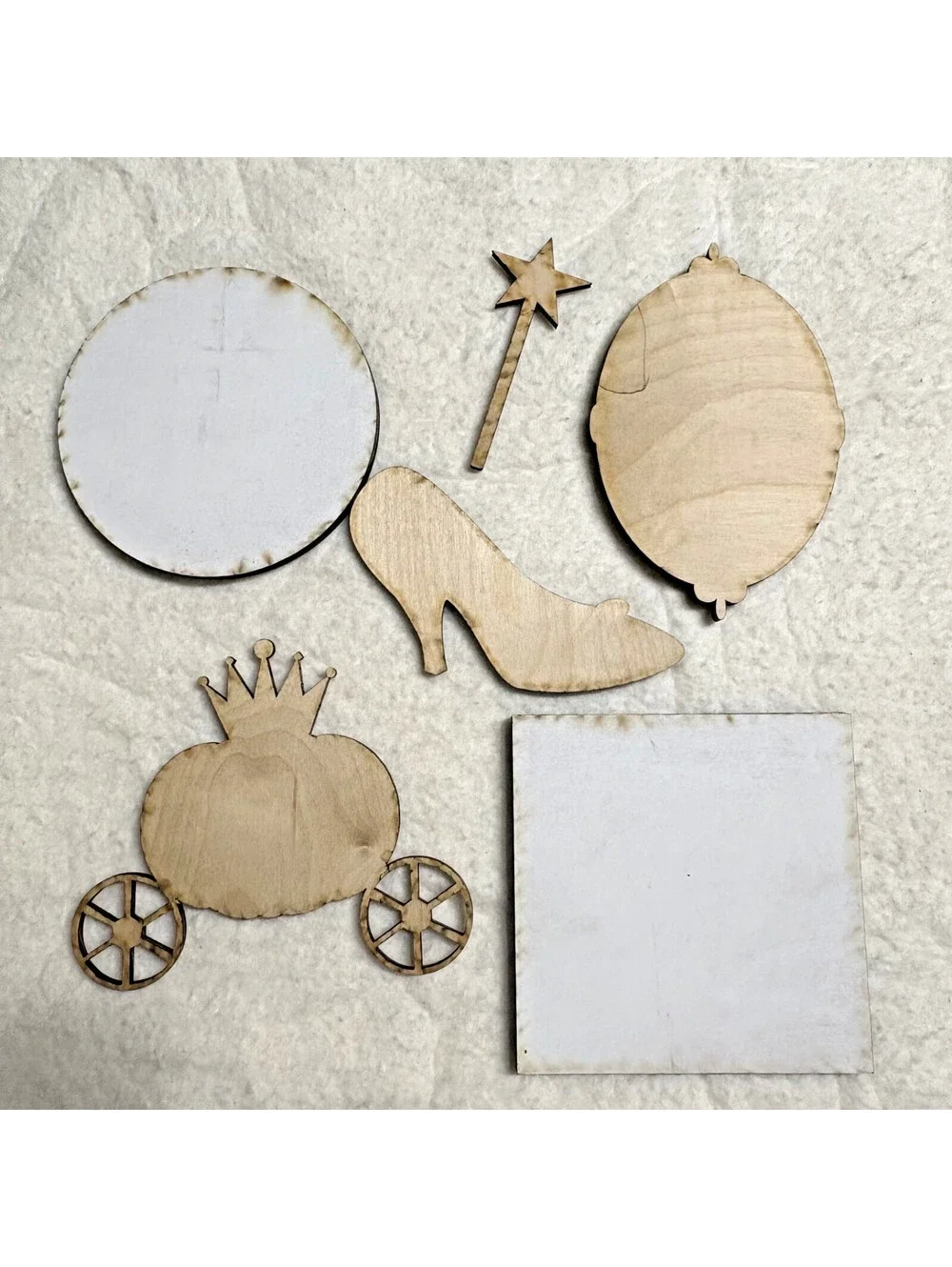 lot of 6 Pcs Cinderella Tiered Tray Decor Set Wooden Signs - hand painted - OOAK